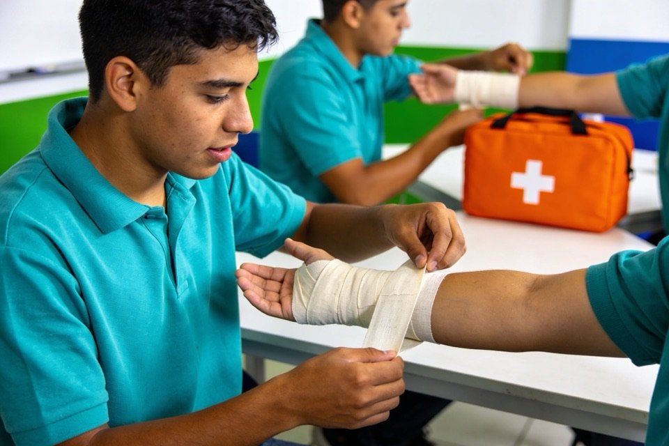 Aprendices practicando primeros auxilios