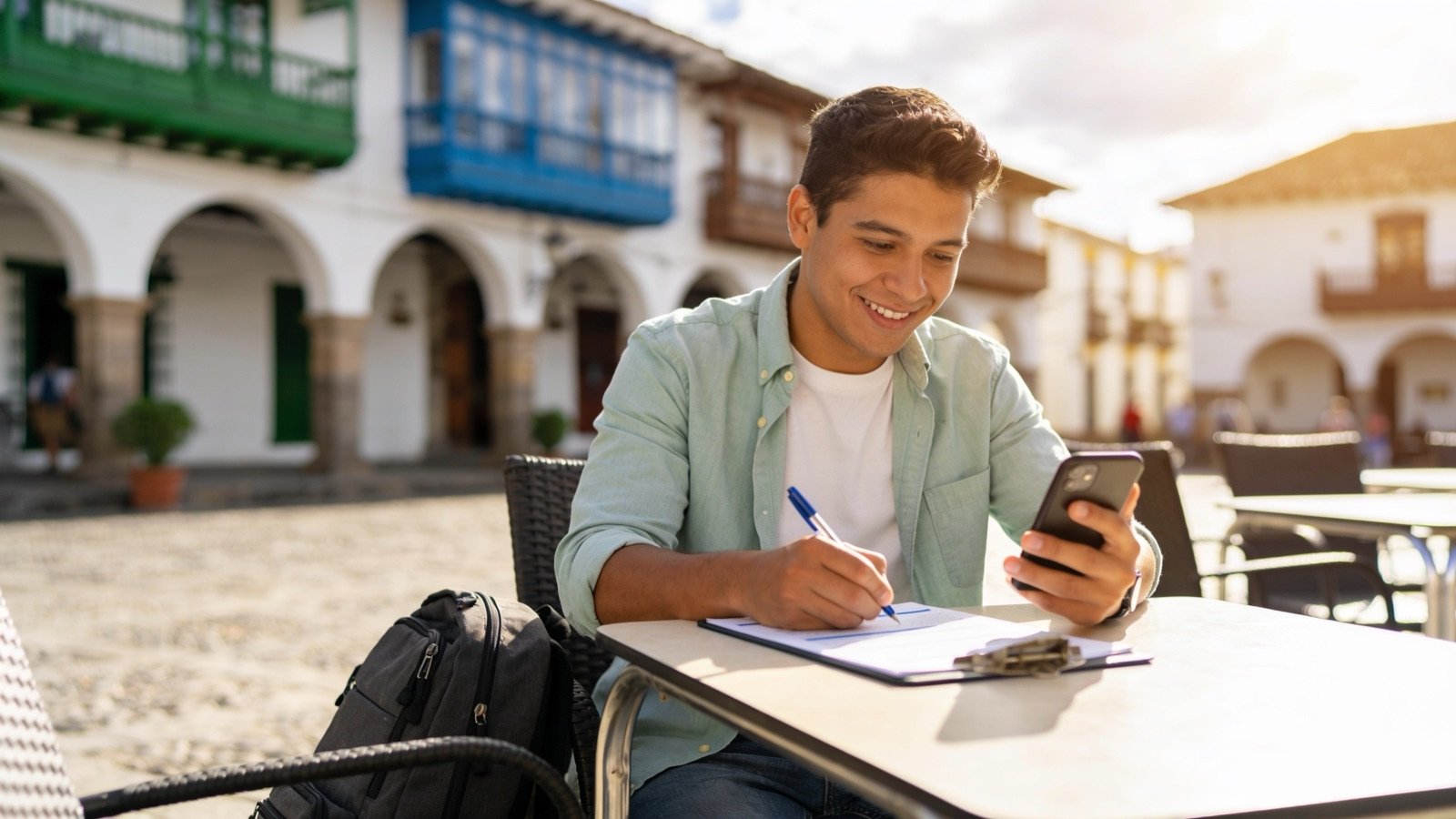 Persona completando un formulario de inscripción en línea desde su celular